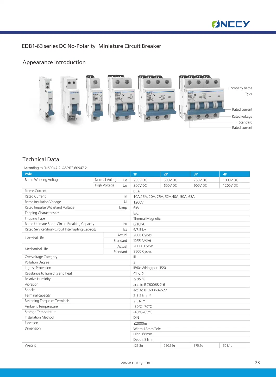 AC DC 1p 2p 3p 4p 10ka Miniature Circuit Breaker MCB